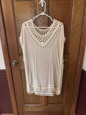 Crochet Trim Boho Cover-Up in Cream